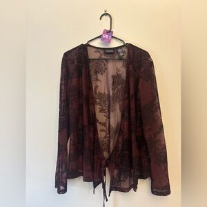 81. New York & Company Burgundy Sheer Floral Blouse Size XL